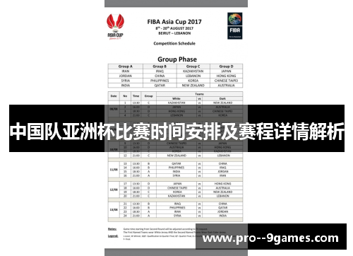 中国队亚洲杯比赛时间安排及赛程详情解析 中国队亚洲杯比赛时间安排及赛程详情解析